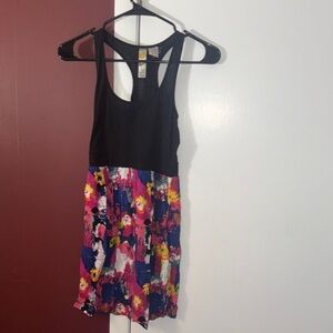 Colorful Floral Dress with Black Top